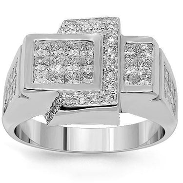 14K White Solid Gold Mens Diamond Ring 3.09 Ctw